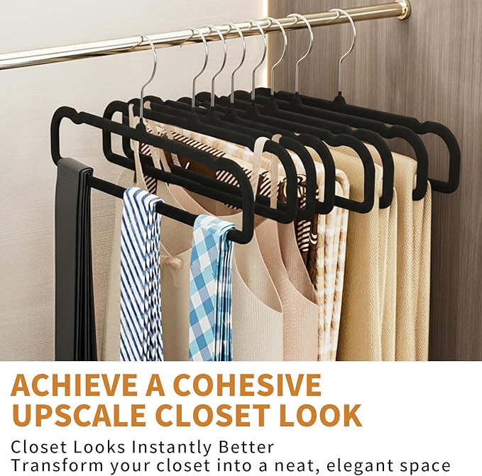 30 Pack Velvet Pant Hangers, Non Slip Thin Space Saving Trouser Hanger with 30 Hooks, 360° Swivel Hook Strong Durable Slim Clothes Hanger for Shorts, Jeans, Tank Top, Scarves
