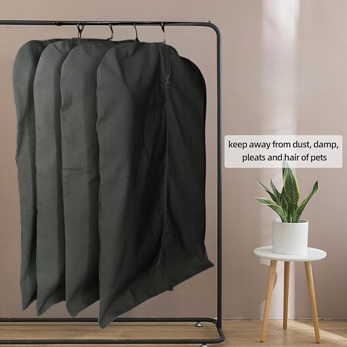 Garment Bag for Hanging Clothes – Organic Cotton Suit & Coat Cover with Zipper | Breathable Closet Organizer for Travel & Storage (Large (24"x48"), Black)