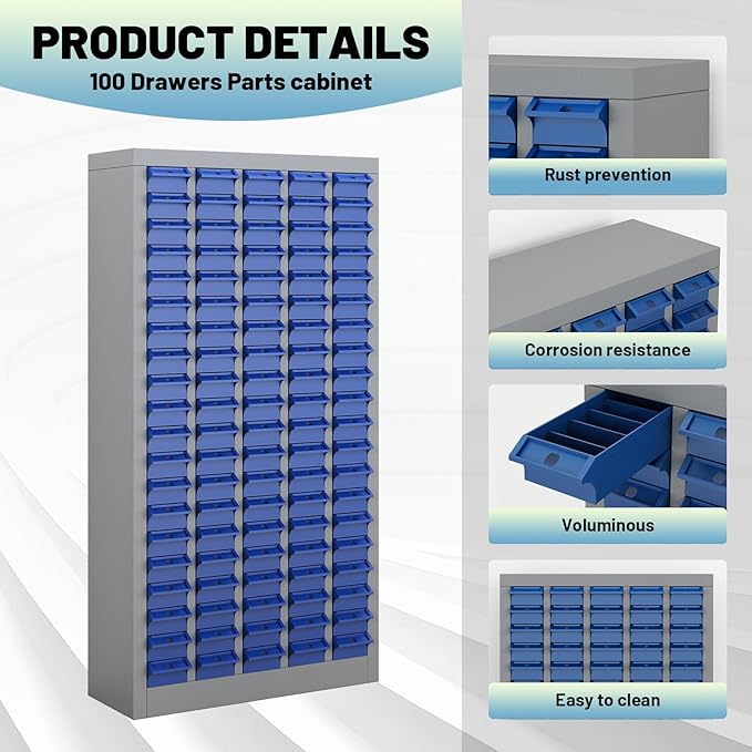 100 Drawer Tool Storage Cabinet with ABS Drawers, Bolt and Nut Organizer Parts Box, Hardware Shelving Unit for Garage and Workshop
