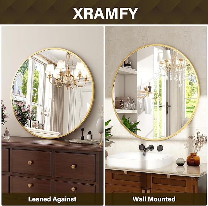 20 Inch Round Mirror - Circle Mirrors for Bathroom, Entryway and Living Room Wall Decor, Modern Hanging Vanity Mirror, Matte Gold Circle Decorative Wall Mirror