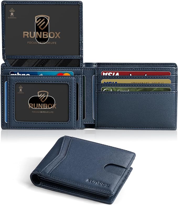 RUNBOX Wallet for Men Slim Rfid Leather 2 ID Window With Gift Box | Slim, Rfid, 2 ID Window, With Gift Box, Slim, Rfid