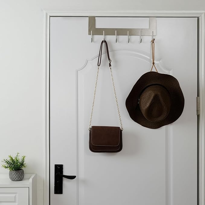 WEBI Over The Door Hooks for Hanging,Over Door Towel Rack,Door Coat Hanger Coat Rack for Clothes,Back of Bathroom,Brushed Nickel