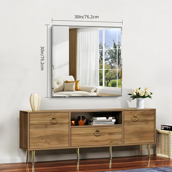 CILIBER Beveled Mirror, 30x30 inch Square Bathroom Mirrors for Wall, Upgraded Shatterproof Frameless Vanity Mirror Over Sink with Beveled Edge for Bathroom,Bedroom,Living Room and Entryway
