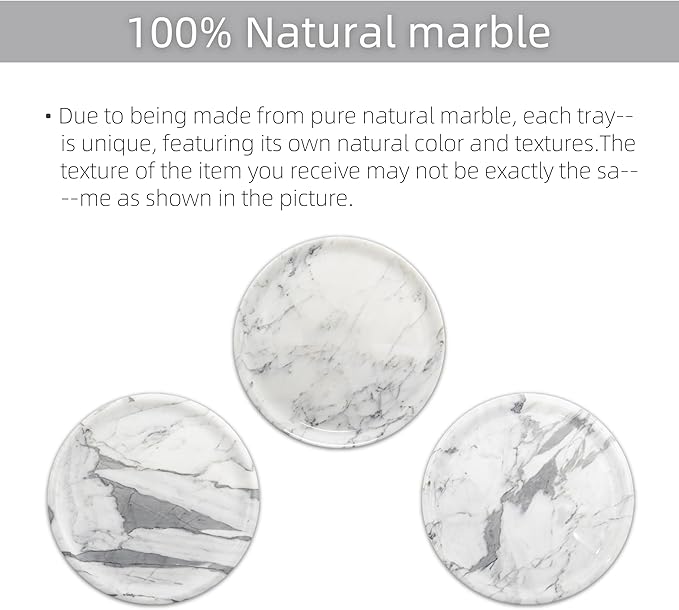 Marmor Natural Marble Bathroom Tray for Perfume & Jewelry, Vanity Decorative Catchall Tray for Countertop, Stone Organizer Dish for Candles, Makeup, Essentials(Statuario White Round Plate)