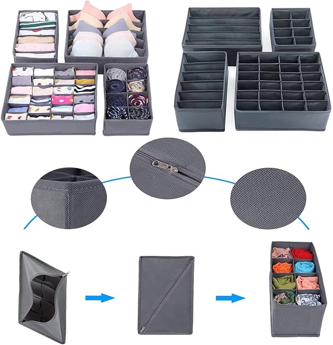 Dresser Drawer Organizer 8 Pack Clothes Underwear Sock Storage Magenta Drawer Dividers Grey Foldable Closet Organizer Storage Box Dresser Drawer Organizers