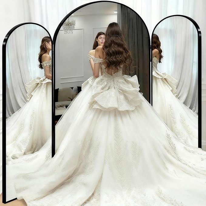 3-Way Full Length Trifold Mirror, 78"x76" Oversized Large Standing Mirror with Aluminum Alloy Thin Frame, for Wedding Dress/Clothing Shop/Closet, Black