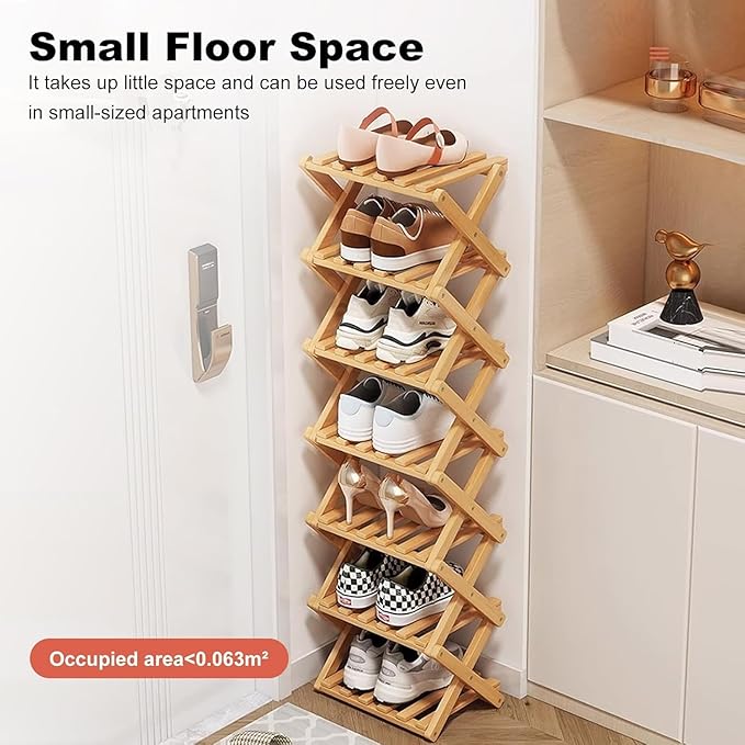 YYW Bamboo Shoe Rack for Entryway, Free Free Standing Shoe Racks Shelf Closet, Foldable Vertical Shoe Storage Organizer for Living Room