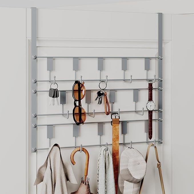 Over The Door Hooks for Hanging, 14 Hook Over Door Hanger and Towel Rack for Bathroom