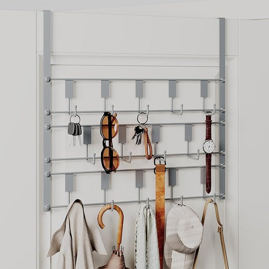 Over The Door Hooks for Hanging, 14 Hook Over Door Hanger and Towel Rack for Bathroom