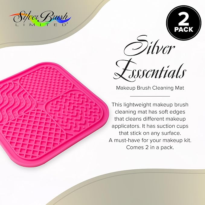 Silver Brush Limited 9060 Silver Essentials Multi-Quadrant Brush-Cleaning Silicone Mat for Makeup Brushes, Makeup Applicators, and Makeup Sponges, For Home and Travel, 2 Pack