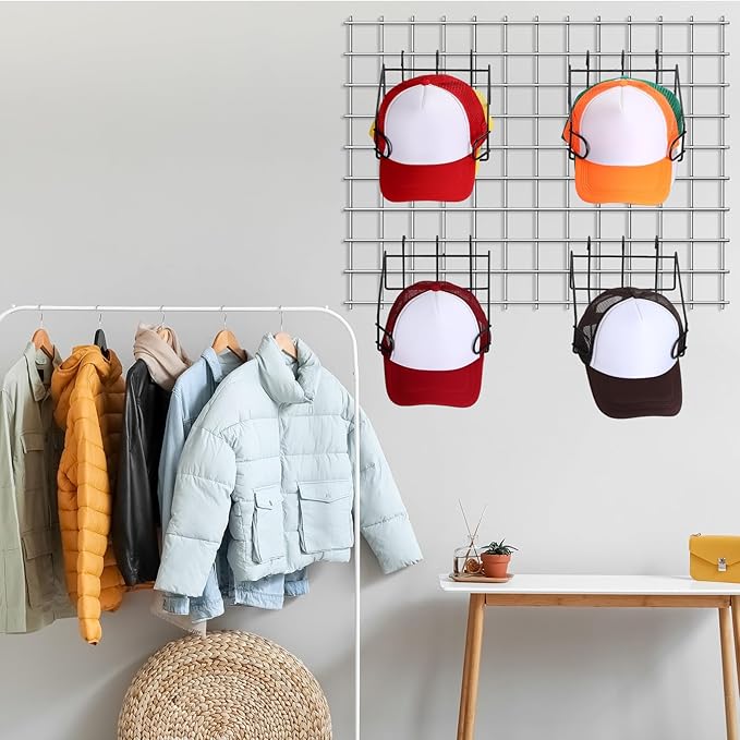 8 Pcs Gridwall Hat Display Rack, Metal Wire Retail Display Shelves Gridwall Organizer Accessories for Grid Panel Displaying Baseball Hats for Home Commercial, Black