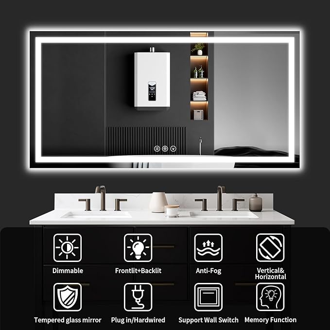 LED Bathroom Mirrors 32"x72" Bathroom Mirror with Lights for Wall, Backlit + Front Lit, 3 Colors, Anti-Fog, Dimmable Brightness for Vanity,Bathroom, Entryway, Living Room