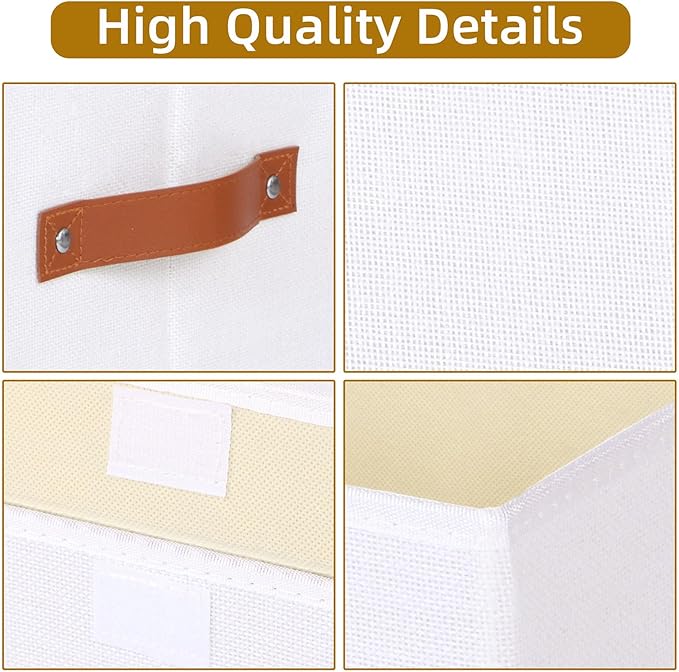 Fabric Storage Basket with Lid, 13 x 9.1 x 7.9 Inch Storage Box for Shelves with Handles, Decorative Linen Closet Organizer, White, 1-Pack