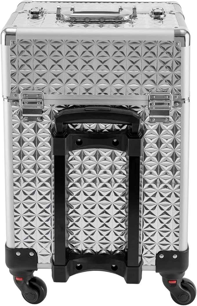 Makeup Rolling Case, Professional Rolling Nail Case Wheeled Manicure Storage Case Polish Organizer w/ Universal Wheels, Portable Adjustable Studio Travel Cart for Nail Technicians Hairstylist (Sliver)