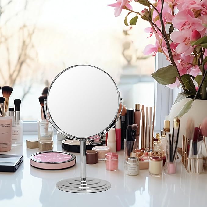 Schliersee Magnifying Vanity Makeup Mirror 7 Inch, 360°Rotation Double Sided Magnification for1X, 3X, Desk Table Mirror