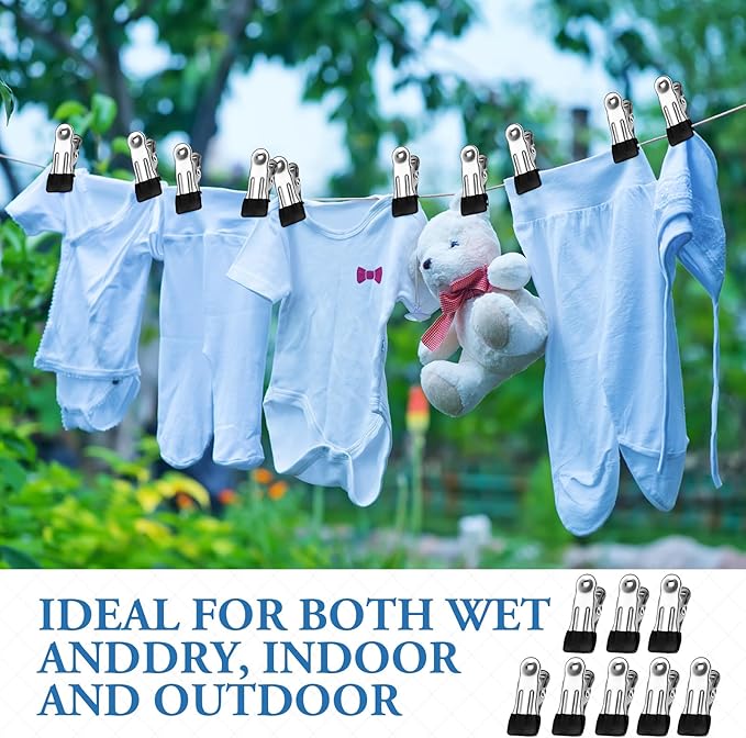 Honeydak 150 Pcs Stainless Steel Clothes Pins 2.17 Inch Heavy Duty Clips Bulk Bag Clips for Food Metal Clothespins for Laundry Clothes Line, Sock, Photo, Towel, Snack (Black)