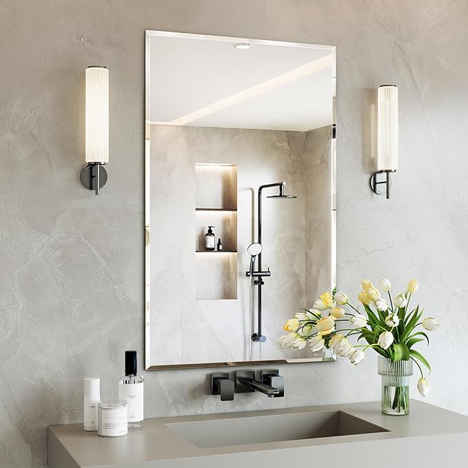 Frameless Mirror, 24"x48" Beveled Mirror for Wall, Bathroom Vanity Mirrors for Entryway, Bedroom, Living Room Hangs Horizontally or Vertically