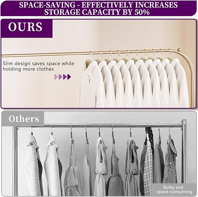 60Pack Gold Hangers + 10 Clothes Pins, Premium Glossy Gold Strong Metal Hangers, Upgraded Thickened Reinforced 50lbs Weight Capacity, Suitable for Heavy Coats, Jackets, Shirts, Dresses