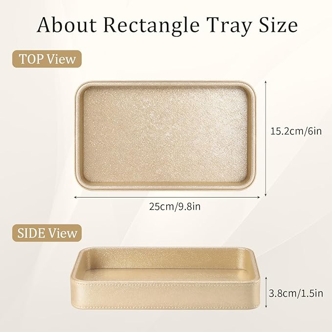 GORESE Gold Perfume Tray, Decorative PU Leather Jewelry Tray for Dresser and Nightstand Organizer, Catch-All Vanity Tray for Purse Bowl, Trinket, Key & Daily Essentials, Luxury Gift for Women