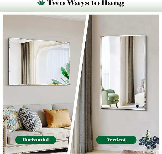 Beveled Bathroom Mirror, 30"x36" Frameless Bathroom Mirror, Bathroom Vanity Wall Mirrors for Gym, Over Sink, Living Room Hangs Horizontally or Vertically