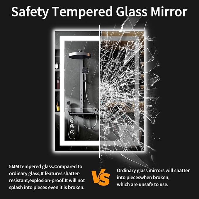26"x38" LED Bathroom Mirror with Lights, Dimmable, Anti-Fog, Lighted Bathroom Vanity Mirror for Wall, Backlit + Front Lit, Memory Function, Shatter-Proof, Tempered Glass