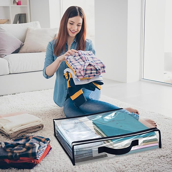 12 Pack Clear Storage Bags with Zipper,12L Plastic Blanket Storage Bags Waterproof Moving Bags Foldable Closet Organizer Handle for Clothing Bedding Linen Sweater Bed Sheet Clothes,15.7x11.8x3.9 Inch