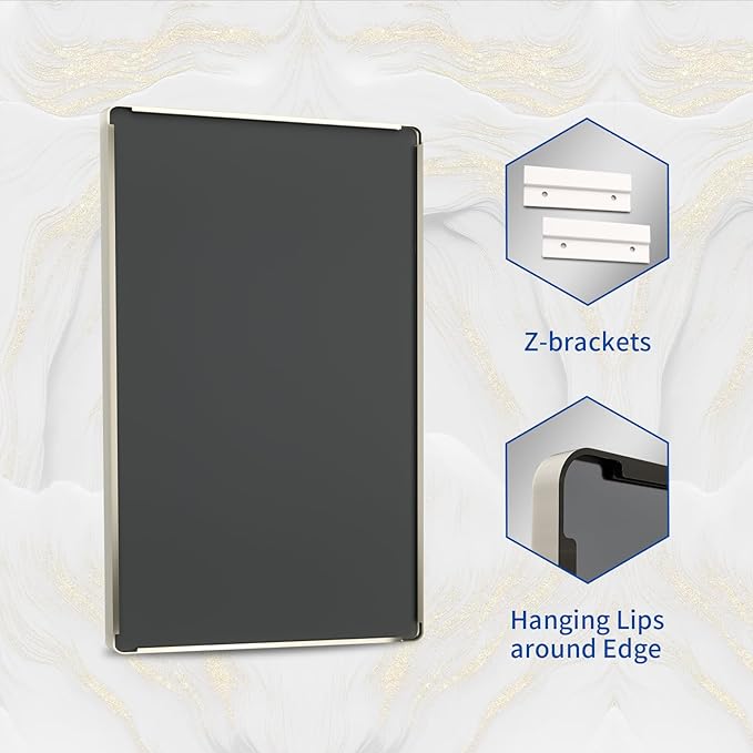 WEER 24X32 Inch Brushed Nickel Bathroom Mirror, Brushed Silver Metal Frame Mirror, Rounded Rectangle Silver Bathroom Vanity Mirror, Tempered Glass, Anti-Rust, Hangs Horizontally or Vertically