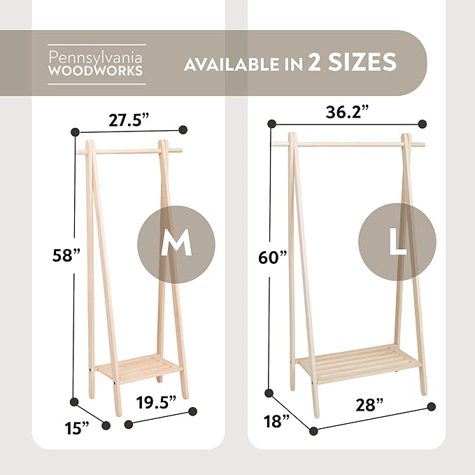 Pennsylvania Woodworks Handcrafted Maple Garment Rack - Sleek & Stylish Clothing Storage, Home Organization, Boutique Display, Coat Rack, Laundry Room Decor - Made in the USA (Medium)