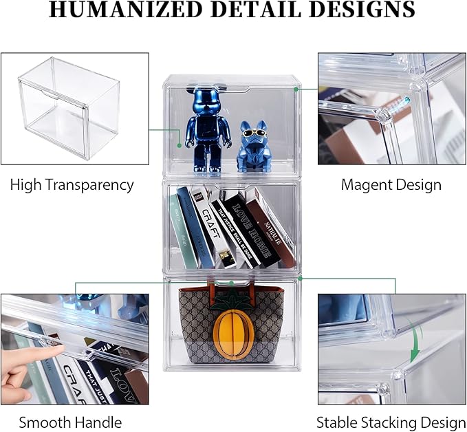 Purse Organizer for Closet, 5Pack Stackable Storage Bins, Clear Acrylic Display Case with Magnetic Door, Closet Organizers and Storage for Handbag Organzier, Heels, Collectibles
