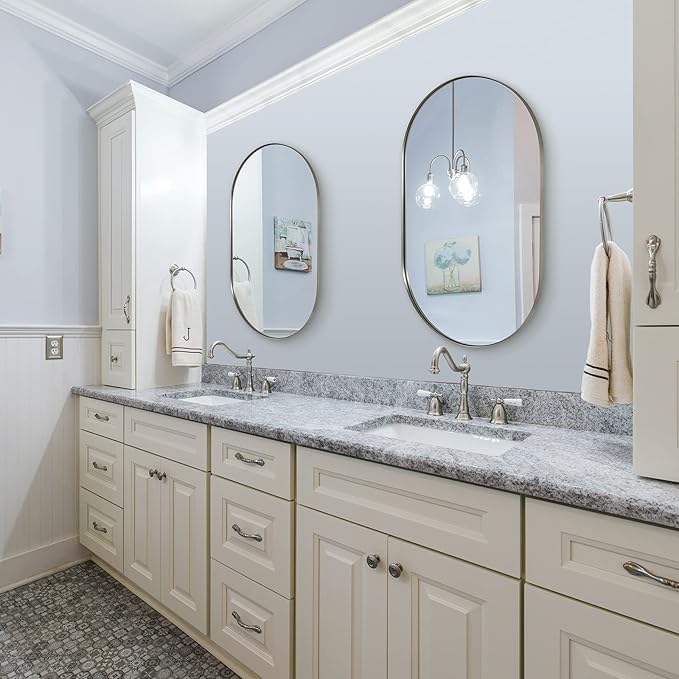 ANDY STAR Brushed Nickel Oval Bathroom Mirror, 20x33 inch Pill-Shaped Mirror for Wall HD Reflection Metal Frame Mirror for Bathroom Hang Vertical or Horizontal