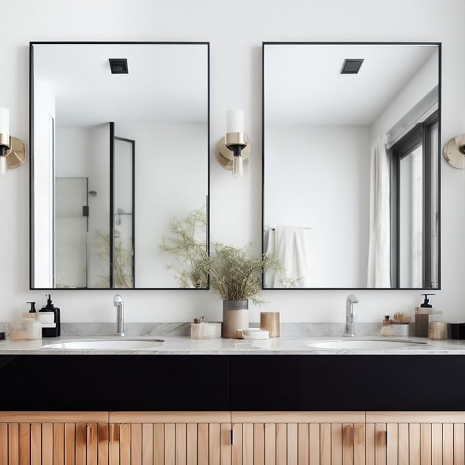 Rectangle Bathroom Mirror 30x36 inch, Large Mirror with Black Frame, Rectangular Vanity Mirror 30" X 36", Modern Matte Wall Mounting Mirrors, Hang Horizontal or Vertical