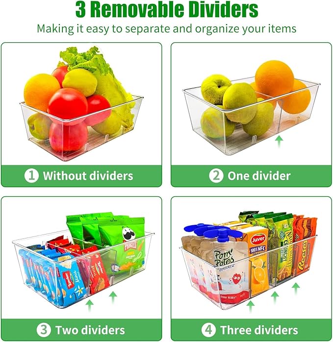 8 Pack Pantry Organizers,Clear Plastic Organizer Bins for Kitchen,Fridge,Drawer Organization and Storage,4 compartment Snack Containers for Spice Packets,Tea bag