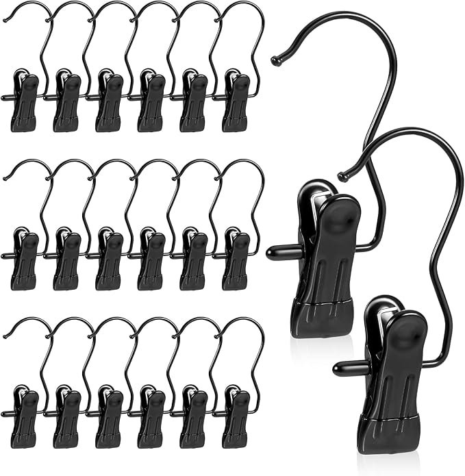60 Pcs Boot Hangers Clips, Heavy Duty Laundry Hooks and Clothes Pins for Closet Organizer, Portable Space Saving for Travel, Hanging Pants, Jeans, Tall Boots, Towels, Socks, Hats, Black