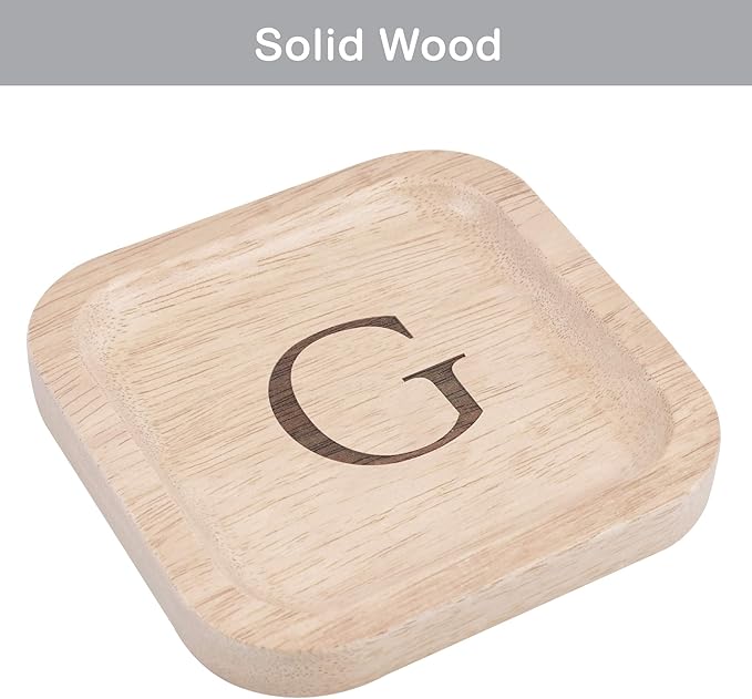 I'm Wooden Personalized Letter Catchall Valet Tray Trinket Dish Jewelry Tray Key Bowl Decorative Plate Organizing Ring Earrings Necklaces Bracelet Watch Coins Wallet Holder (6"x6" Sq Natural G)