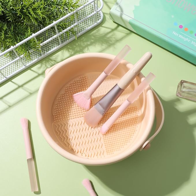 Multifunctional Silicone Makeup Brush Cleaning Bowl with Drying Holder - 3 in 1 Portable Cosmetic Brush Washing Tool and Sponge Cleaner for Efficient Maintenance