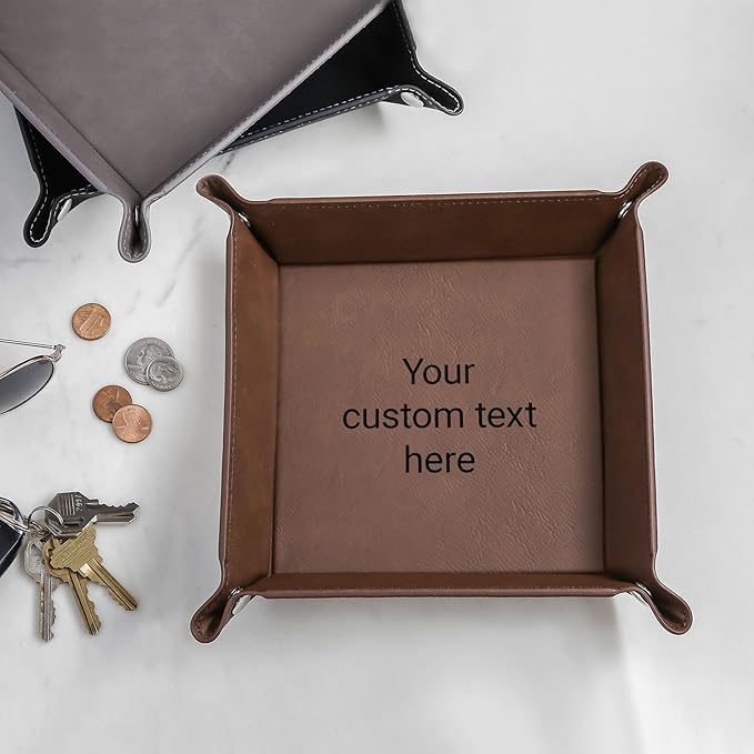Lifetime Creations Create Your Own Personalized Valet Tray (Gray) - Custom Vegan Leather Snap Catchall, Desk Organizer, Groomsmen Gift