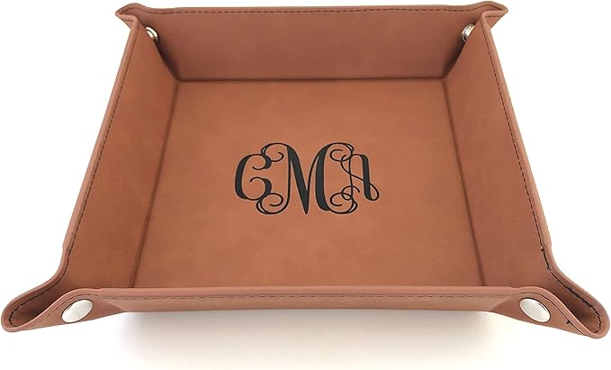 The Personal Exchange Monogram Tray Valet Jewelry Caddy (Rawhide with Black)