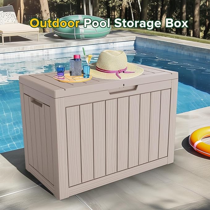 46 Gallon Resin Deck Box Waterproof Outdoor Storage Box for Patio Furniture Pool Accessories Indoor Storage for Cushion Garden Tools, Gray