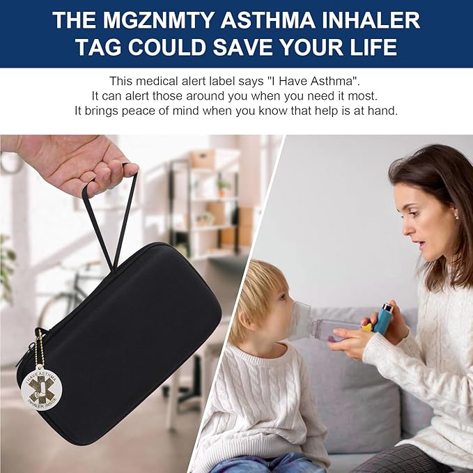 MGZNMTY Travel Carrying Case Compatible with Asthma Inhaler Spacer for Adults and Children, Masks, Inhaler Holder with Asthma Alert Tag and Medical Card, Carabiner (Only Case) (Black)