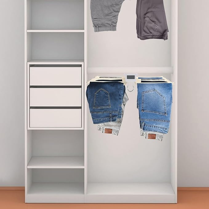 Pull Out Pants Rack, 22 Arms Pants Organizer for Closet Tie Scarf Display Wardrobe Slide Out Trousers Rack Clothes Storage Organizers for Space Saving and Storage 23.2 x 18.1inch (Beige)
