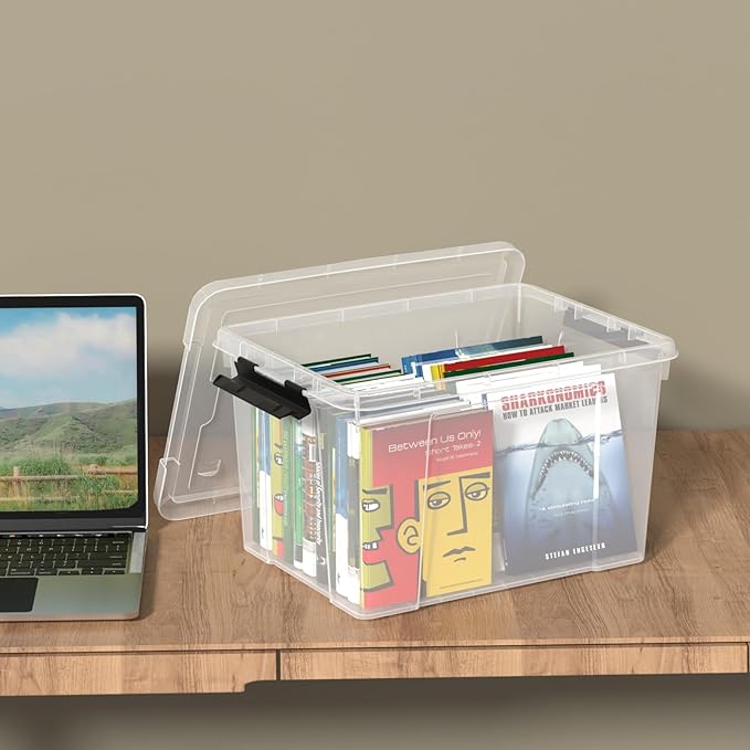 40 Quart Clear Plastic Storage Box with Lid and Wheels, Large Storage Bin, 4 Packs