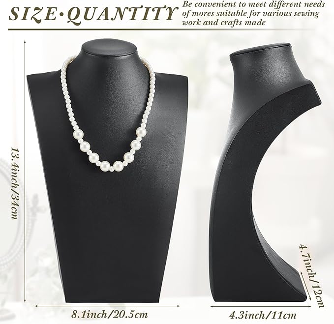 Kigley 3 Pcs Black PU Leather Jewelry Bust Display Stand Necklace Mannequin Holder for Jewelry Displays (13.4 x 8.1 Inch)