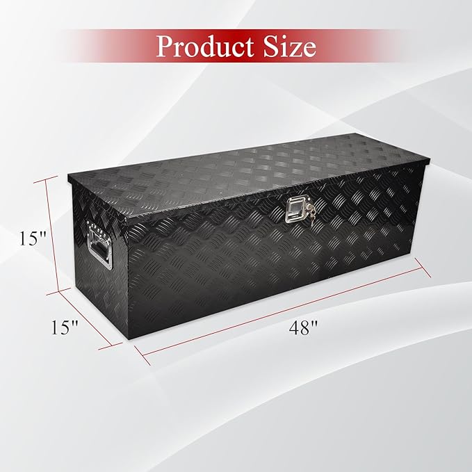 48''Inch Aluminum Truck Tool Box Truck Bed Toolbox Truck Trailer Chest Box Trailer Underbody Storage Organizer Waterproof Square Storage Organizer w/Lock & Keys Black(‎48" Lx15 Wx15 H)