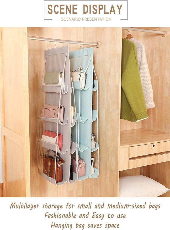 AARAINBOW 1 Pack Hanging Handbag Purse Organizer, Handbag Organizer with 8 Easy Access Pockets, Purses Holder Wardrobe Closet Space Saving Organizers, 41 L x 13.5W (B-Blue)