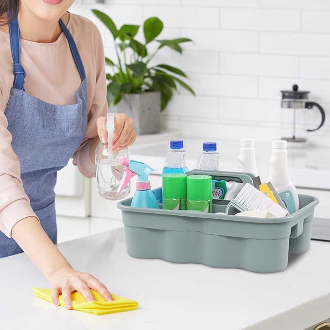 4 Packs Commercial Products Deluxe Carry Caddy, Plastic Cleaning Supplies Caddy with Handle, Gray