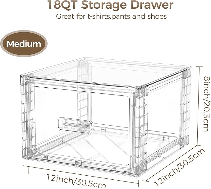 Vtopmart 9 Pack 18QT Clear Stackable Storage Drawers,Easily Assemble Closet Organizers,Plastic Storage Bins for Bathroom,Cabinet,Kitchen Pantry,Under Sink Organization(Medium)