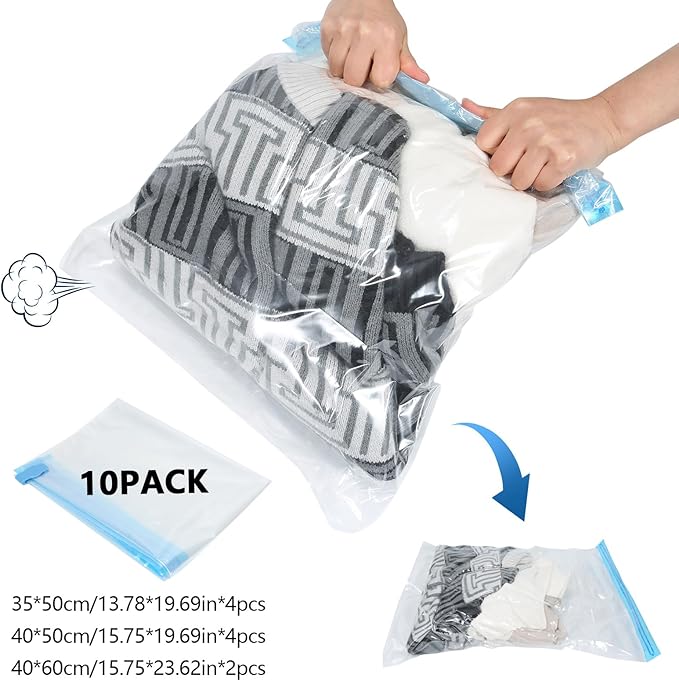 Extra Large Storage Bags Set Heavy Duty Moving Totes with Handles, Waterproof Dual-Way Carrying Design Fold Flat Storage Totes For Effortless Moving, (Gray, 12 Park-2 Moving bag & 10 Vacuum Seal Bags)