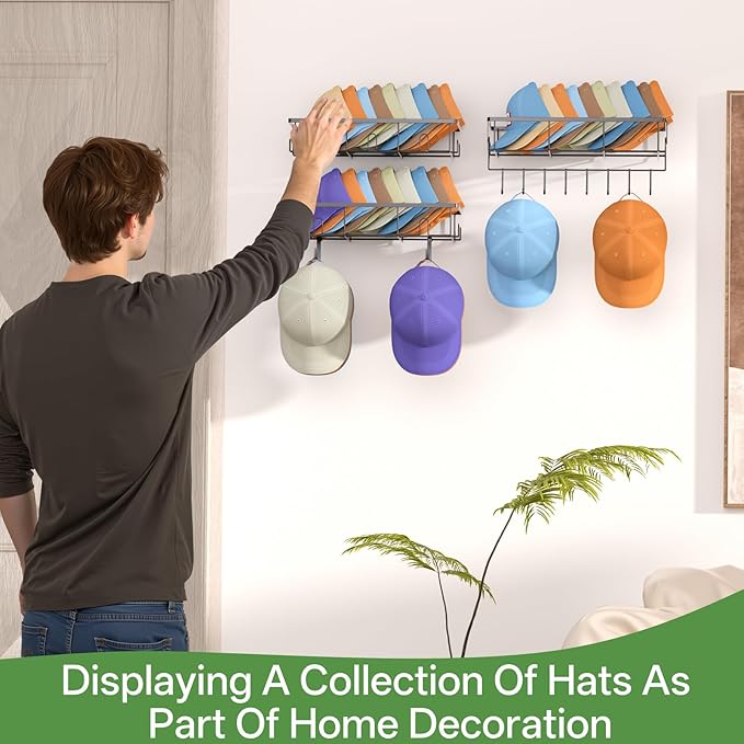 3 Pack Hat Rack for Wall - Hat Organizer for Baseball Caps Wall Mounted Space Saving Hat Shelf for Hats, Caps, Scarves, Keys & More,Durable Hat Holder Suitable for Entryways, Bedrooms,Closets