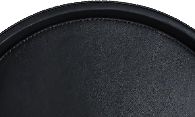 HofferRuffer Round Decorative Tray, Faux Leather Vanity Tray Decor, Decorative Catchall for Perfume, Bathroom Valet, Nightstand or Dresser (Black Stripe, Round-12" x 12" x 1.6")
