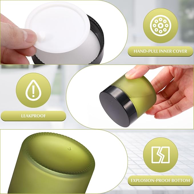 Domensi 90 Pcs 2 oz Glass Jars with Lids Travel Size Round Leakproof Empty Cosmetic Jars with Inner Liners Lid for Storing Makeup Lotions Face Cream Ointments Candle DIY Making (Pea Green)
